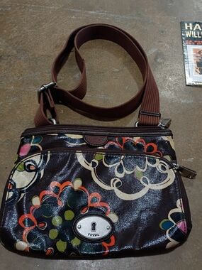 Fossil Brown Floral Crossbody Bag